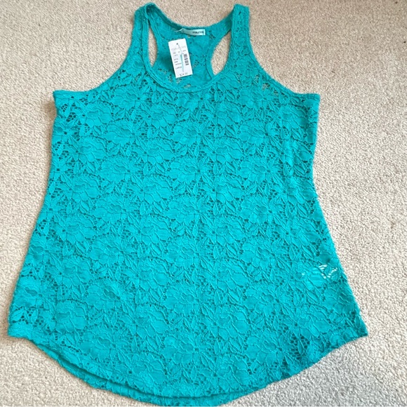 🔥 3/$20  Maurice’s aqua turquoise stretch lace racerback tank top sz Lg - Picture 1 of 7